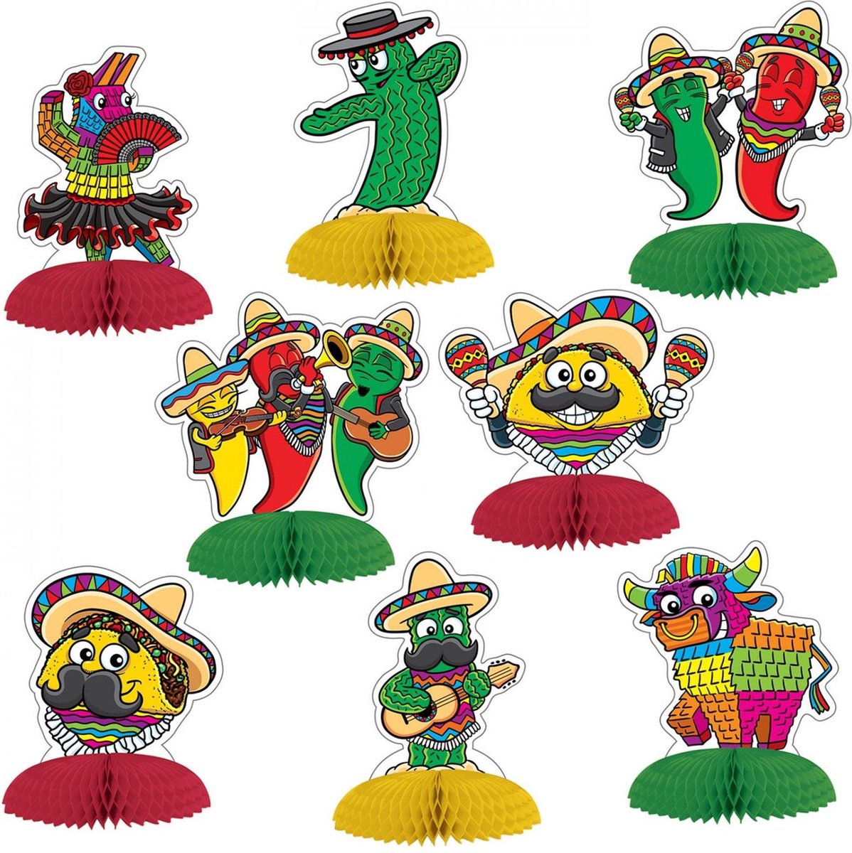 360 DEGREES - 8 papieren Mexican Fiesta mini tafeldecoraties - Decoratie > Tafeldecoratie beeldjes